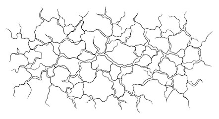 Obraz premium Cracked Surface Texture Pattern One Line Drawing, Continuous Line Art of Dry Earth and Fissures Network