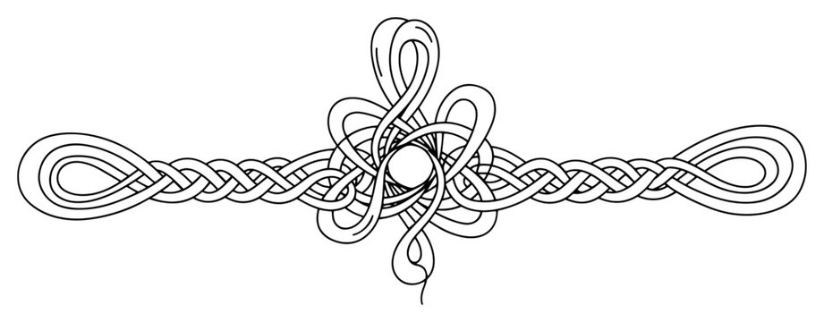 Symmetrical Celtic Knot Ornamental Border Line Art, Intricate Decorative Cross Design Element