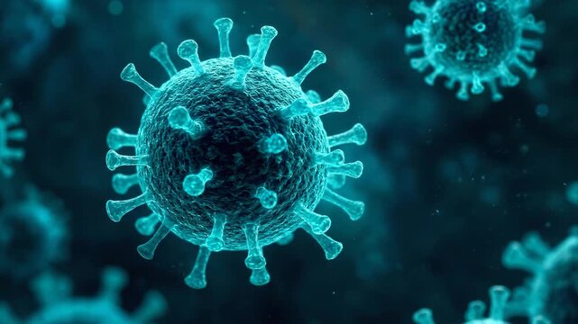 Cinematic Microscopic Footage Featuring Multiple Glowing HANTAVIRUS Particles in Deep Space