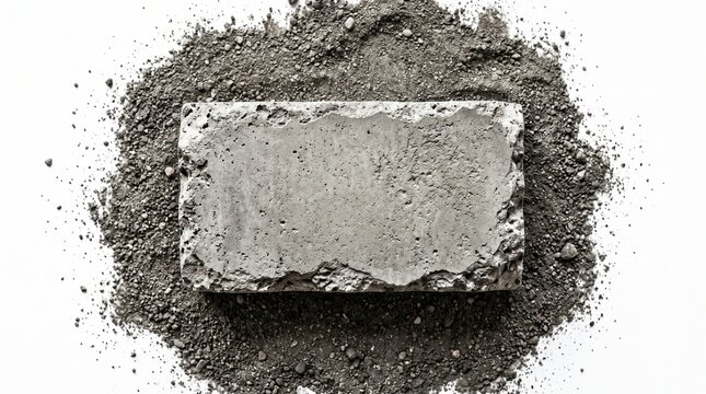 Rough concrete block and aggregate on white background