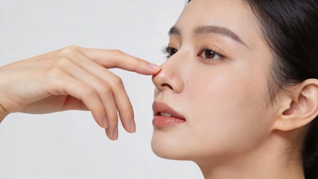 Woman touching her nose
