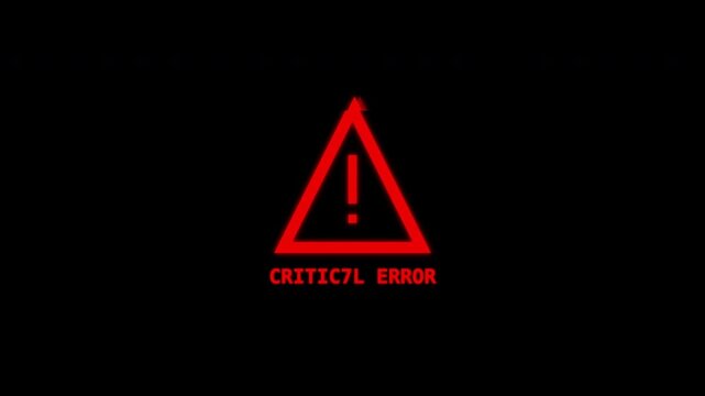 Animated Red Warning Triangle with Critical Error Glitch, System Failure Alert, Cyber Security Threat, Digital Distortion Noise 4k video