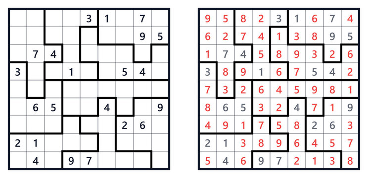 Sudoku Jigsaw puzzle with completed and blank grids for challenge  