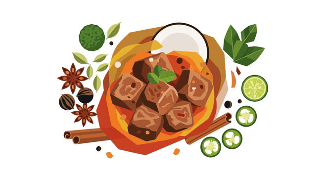 Asian Beef Curry with Coconut Milk and Spices Illustration