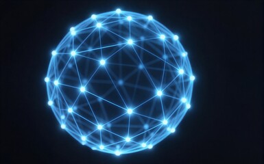 Naklejka premium Blue glowing network sphere against dark background futuristic