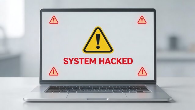 Laptop with system hacked warning