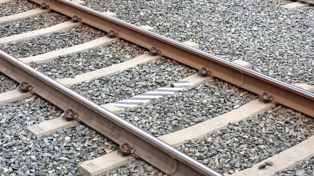Old Railroad Track With Rocks Close Up