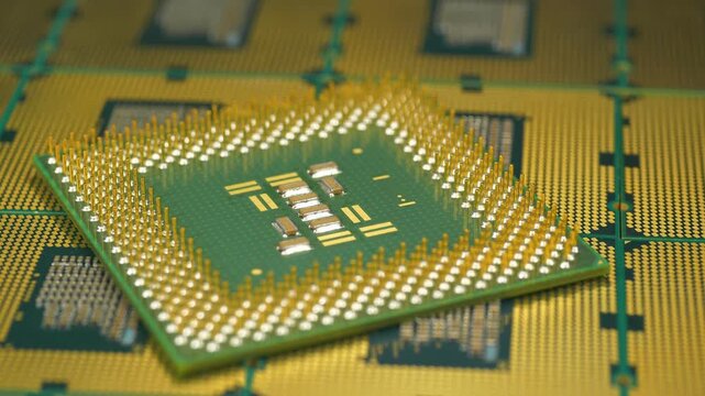 Central processing units for PC. Close view of CPU pins and contacts. CPU unit powering computer operations