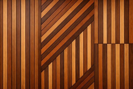 Abstract geometric pattern background with different shades of brown wooden planks 