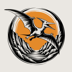 Flying Pterodactyl Dinosaur Illustration Closeup. © Herman