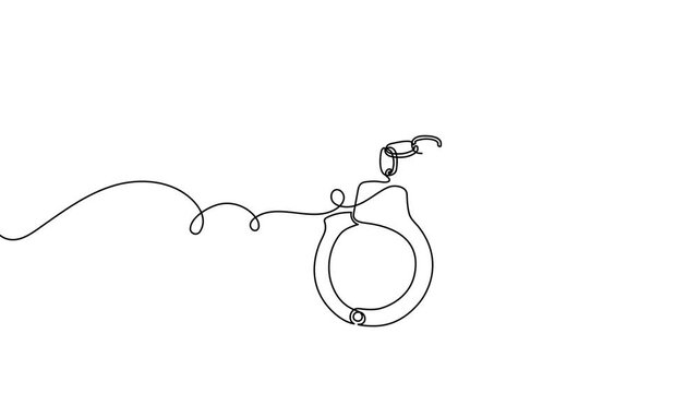 Continuous one line handcuff handcuffs crime criminal drawing police single. Handcuff one line art justice hand jail handcuffed arrest stroke prisoner law lawyer prison person vector illustration.