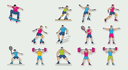 Fototapeta premium diverse people engaging in various sports activities and fitness exercises perfect for illustrating an active and healthy lifestyle.