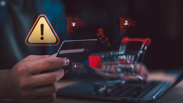 Cybersecurity analyst detecting online payment threats with fraud warning alerts, phishing detection, suspicious transactions, encrypted checkout security, and digital consumer protection.