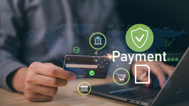 Financial specialist managing secure online payment systems with encrypted transactions, digital banking protection, verified checkout processes, e-commerce security, and fraud prevention.