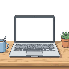 Fototapeta premium Laptop mockup on wooden desk with coffee and potted plant concept of mockup 