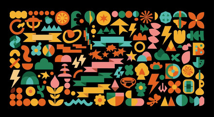 Obraz premium graphic elements abstract shapes modern design colorful icons geometric pattern for creative backgrounds and digital art.