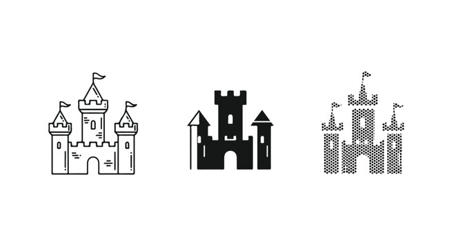Medieval castle skyline in dotted pattern with white background