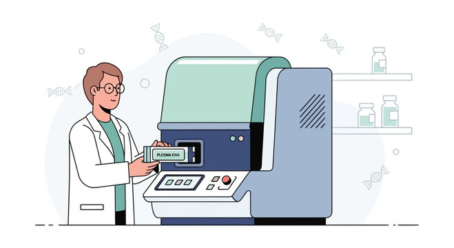 Scientist operating advanced DNA sequencer machine in modern laboratory
