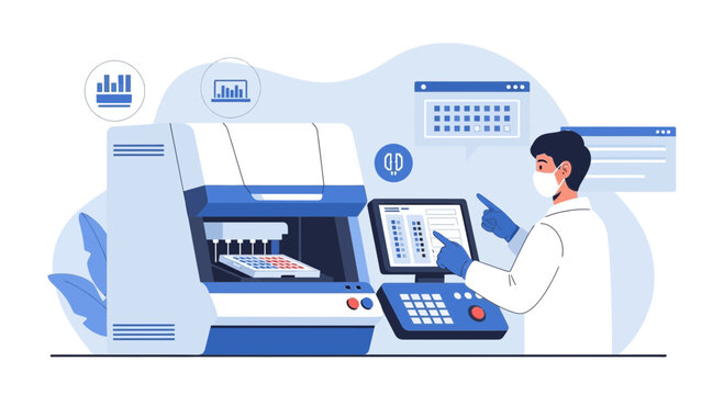 Scientist operating advanced DNA sequencing machine in modern laboratory