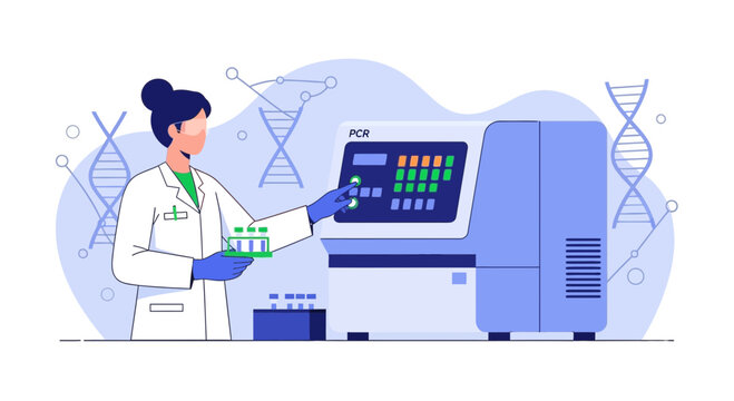 Scientist operating PCR machine for DNA analysis in laboratory research