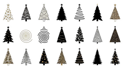 Obraz premium a diverse set of modern christmas tree vector silhouettes and holiday icons ideal for seasonal greetings and winter themes