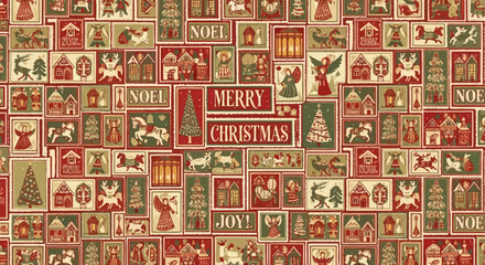 Fototapeta premium vintage christmas pattern featuring festive holiday illustrations and seasonal motifs a seamless design perfect for festive backgrounds.