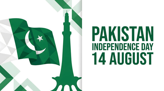 Pakistan independence day 14th august minar and flag flat design on white background