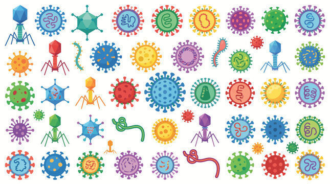 Colorful virus and bacteria illustrations.