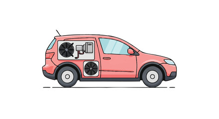 Fototapeta premium Modern Car Illustration with Exposed Internal Cooling System and Mechanical Components on White Background
