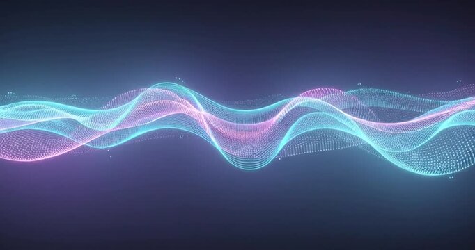 Seamless neon glowing waves. Big data wave of particles. Futuristic neon glowing surface. Abstract minimalist motion background. Loopable 4k video