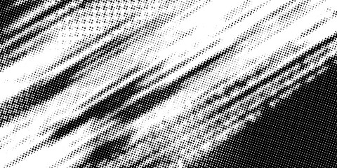 Abstract black and white grunge halftone background with dynamic diagonal brush strokes. Vector illustration © Jumriyeh