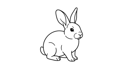 Obraz premium Cute outline drawing of a rabbit sitting on a white background.