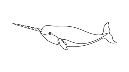 Narwhal Unicorn Whale Simple Line Art Illustration © Ucul