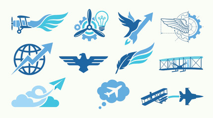 Collection of aviation and flight related icons, symbolizing progress, innovation, and travel. © tr