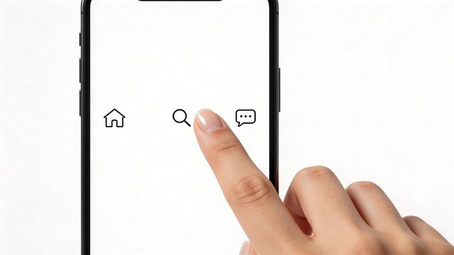 Hand using smartphone with icons