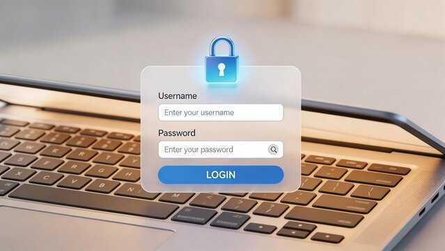 Laptop login screen with padlock
