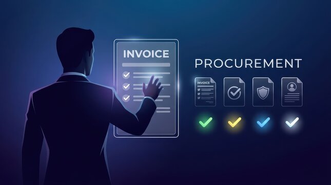 Businessman Managing Digital Invoice in Procurement Workflow