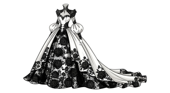 Elegant black lace and floral patterned gown