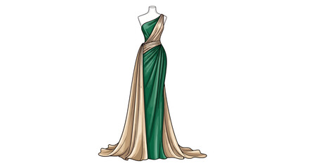 Elegant green evening gown on a mannequin, fashion illustration. © sukses