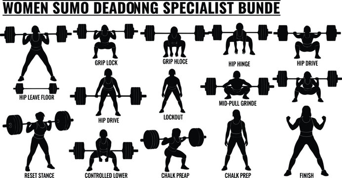 Women Sumo Deadlift Exercise Bundle Silhouettes for Fitness Training and Strength Workout Infographic