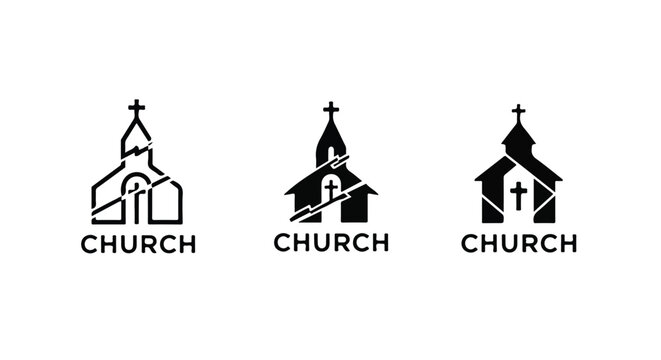 Christian church buildings with crosses border