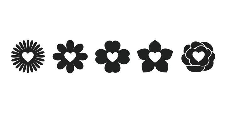 Flower with Heart Center Icons Set