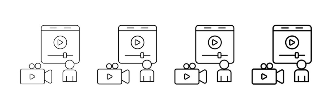 Video Blogging Icons Vector Set In Different Stroke Line Style