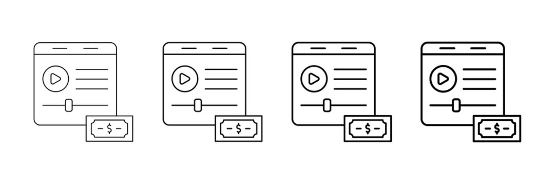 Content Monetize Icons Vector Set In Different Stroke Line Style