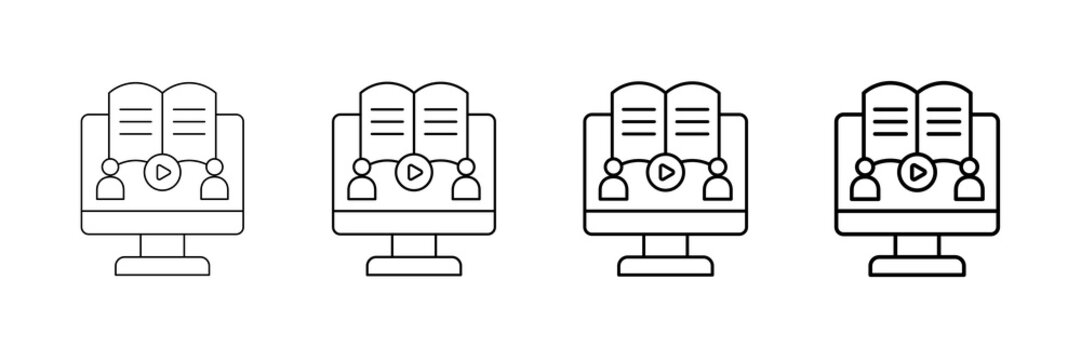 Online Course Icons Vector Set In Different Stroke Line Style