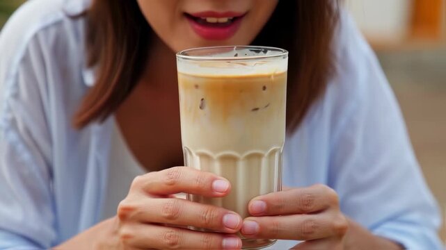 Iced coffee drink held by a person