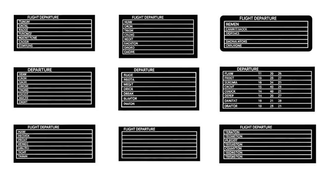 Multiple Black Rectangular Information Boards with White Text.