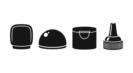 Fototapeta premium Collection of black plastic bottle caps and nozzles.