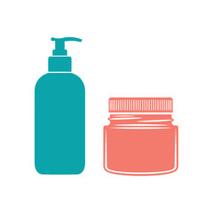 Fototapeta premium Two cosmetic containers one pump bottle and one jar.