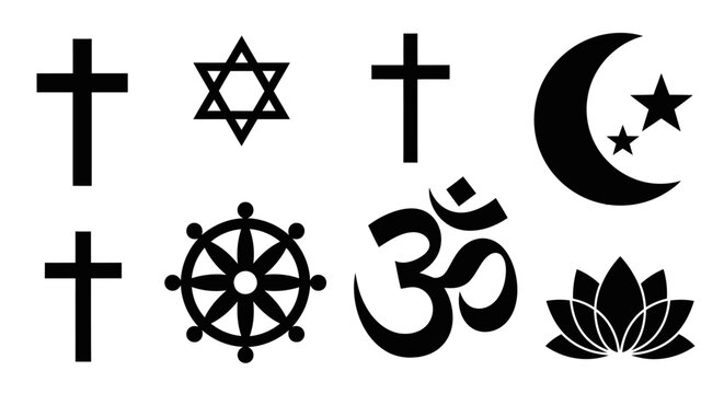 Collection of Religious Symbols Icons Representing Different Faiths 1.